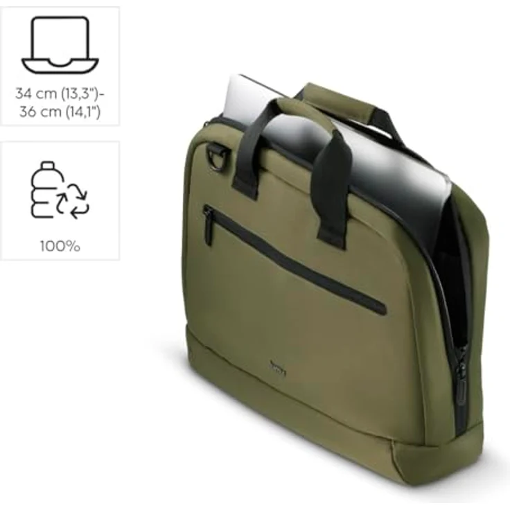 Hama Laptoptasche für Laptops 13,3“ - 14,1“ (leichte Businesstasche als Umhängetasche oder Tragetasche, Notebooktasche mit Organizer-Vorderfach und -Innenfach, wasserabweisend, gepolstert) Oliv – Bild 4