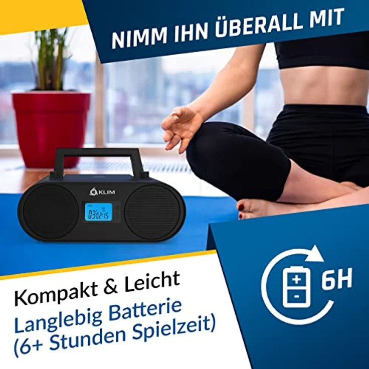 KLIM Boombox B4 Radio mit CD Player + AM/FM Radio, Bluetooth, AUX, USB in Schwarz – Bild 5