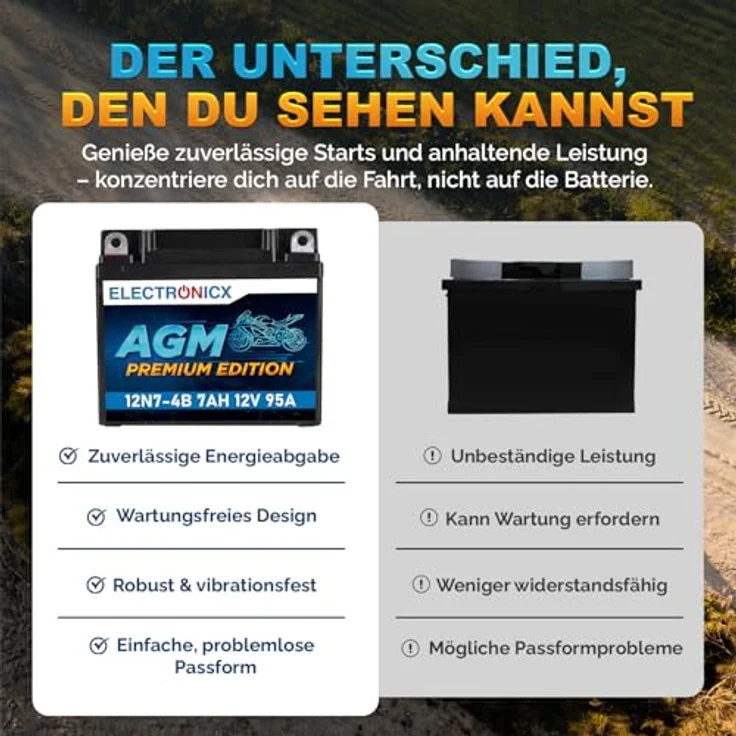 Electronicx AGM-12N7-4B, AGM Motorradbatterie 7Ah 12V, wartungsfrei, auslaufsicher, vibrationsfest für Motorrad, Roller, Quad und ATV – Bild 7