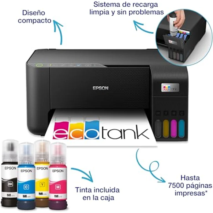 Epson EcoTank ET-2862 Multifunktionsdrucker 3-in-1 A4, hohe Kapazität und wiederaufladbare Tanks (Schwarz, Cyan, Magenta, Gelb) – Bild 2