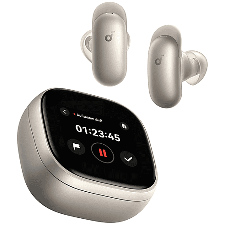 SOUNDCORE BY ANKER Liberty 5 Pro Max, In-ear Kopfhörer mit KI-Notizassistent, glasklaren Anrufen, 1.78" AMOLED-Display, ANC, Bluetooth, Gold