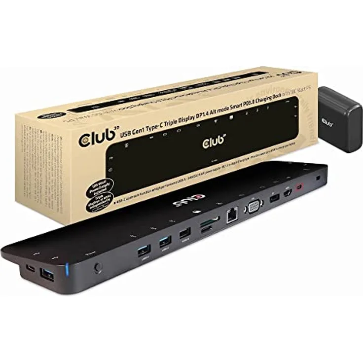 Club3D CSV-1565 Dockingstation USB Gen1 Typ-C Dreifach-Display DP1.4 Alt-Modus Smart PD3.0 mit 100-Watt-Netzteil - Preisvergleich