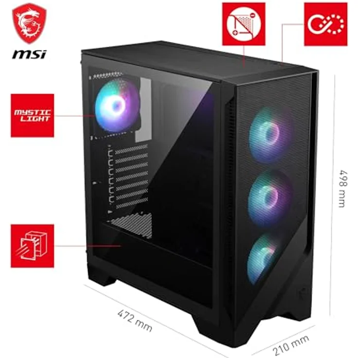 MSI PC-Gehäuse MAG FORGE 320R AIRFLOW, schwarz, mit optimaler Luftzirkulation – Bild 3