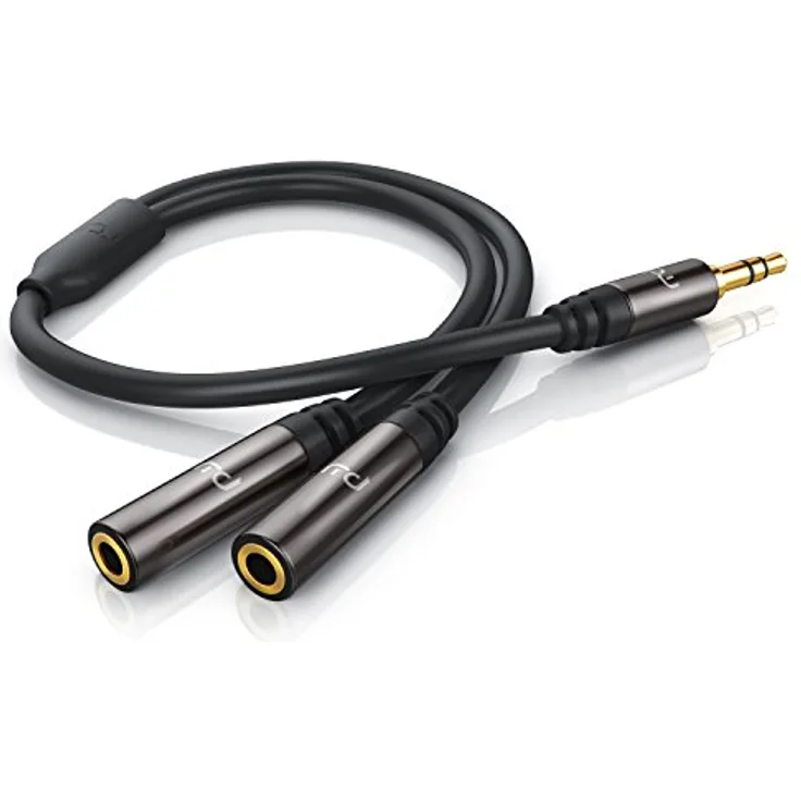 CSL - Uplink - 0,15m Audio Klinke Y-Adapter - Voll-Metallstecker passgenau - Audio 3,5mm Klinken Stecker zu 2X 3,5mm Klinken Buchse - Y Splitter Verteiler - AUX Audioadapter HQ Premium Series