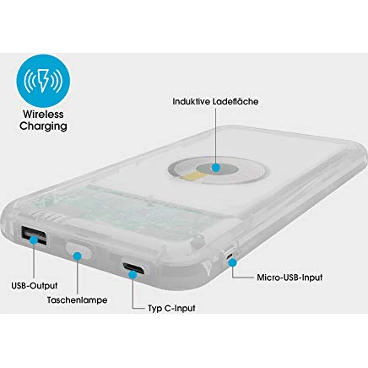 Xlayer Powerbank Plus Wireless Charger Discover 10.000mAh, Zusatzakku mit induktiver Ladestation für Smartphones mit induktiver Lademöglichkeit, Weiß – Bild 2