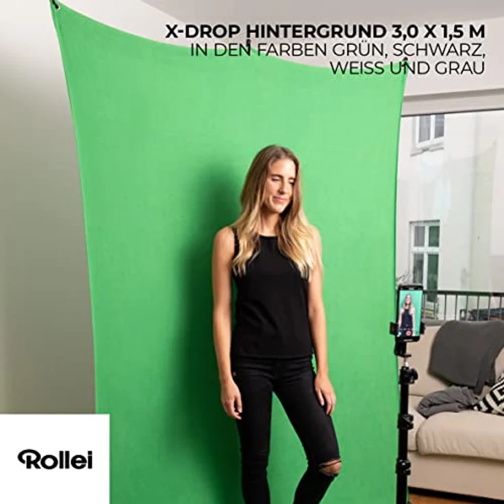 Rollei Hintergrund 300 x 150 cm für das Rollei X-Drop Hintergrund-System, perfekt für Ganzkörper-Aufnahmen, knitterfrei und reflexionsfrei (Grün) – Bild 2