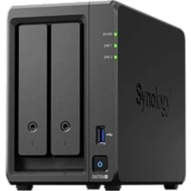 Synology DS725+ NAS-Kit mit 2 Einschüben, AMD Ryzen CPU, 4 GB RAM, 2,5 GbE-NIC, geeignet für PC-Backup und Cloud-Zugriff
