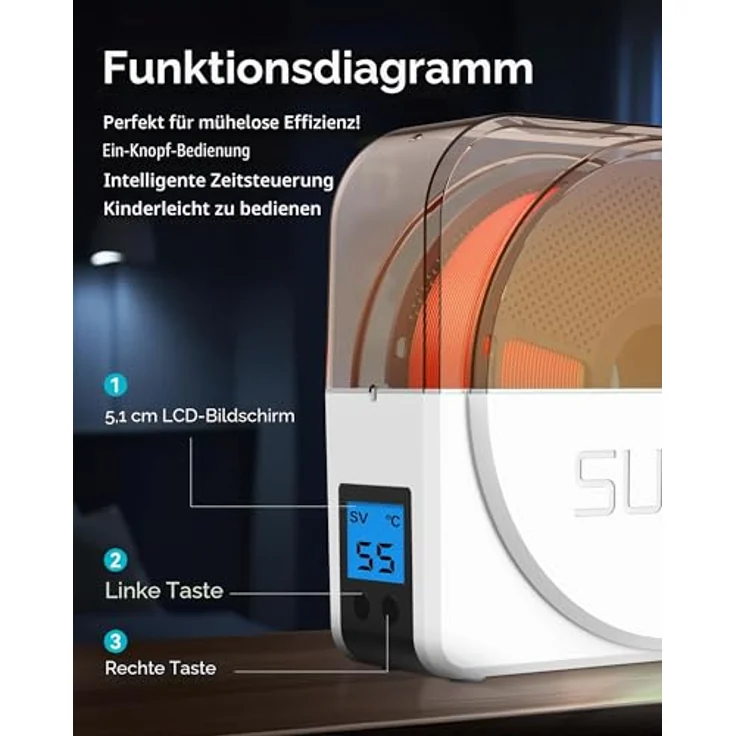 SUNLU Filament Trockner S1 Plus, 3D Filamenttrockner für PLA/PETG/TPU mit LCD-Display und einstellbarem Temperaturebereich – Bild 4