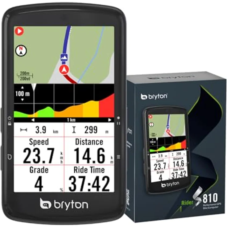 Bryton Rider S810 GPS-Fahrradcomputer, 3,5" Farb-Touchscreen, 50 Std. Akkulaufzeit, Offline-Europakarte, Turn-by-Turn-Navigation, ANT+/BLE-Konnektivität, Strava Live Segmente – Bild 1