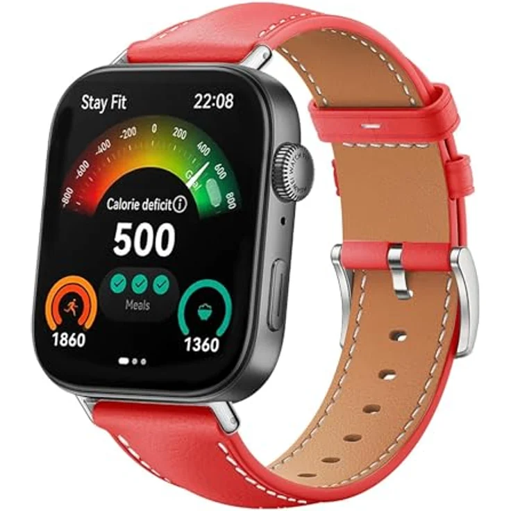 GIOPUEY Echtleder Armband für Huawei Watch Fit 3/4/4 Pro, verschleißfest, atmungsaktiv, rot – Bild 1