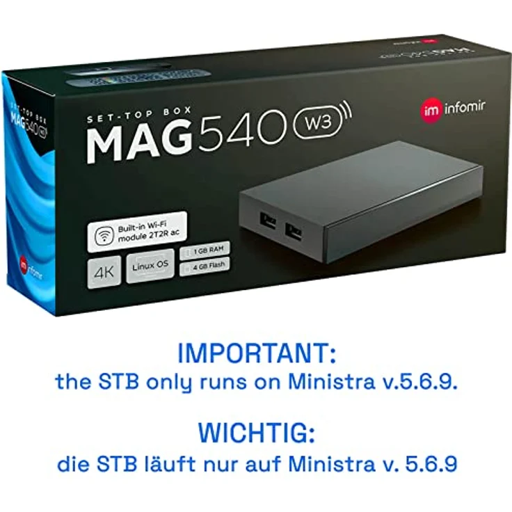 MAG 540w3 Original Infomir & hb-digital 4K IPTV Set Top Box Multimedia Player Internet TV IP Receiver UHD 60FPS 2160p@60 FPS HDMI 2.1 4K- und HEVC-Unterstützung USB3.0 ARM Cortex-A35 + HDMI Kabel – Bild 2