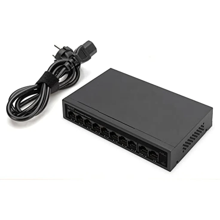 DIGITUS 10 Port Gigabit Ethernet PoE Switch - Unmanaged - 8 RJ45 PoE Ports + 2 RJ45 Ports - 60W PoE-Budget - CCTV-Modus - 10/100/1000 Mbps - schwarz – Bild 5