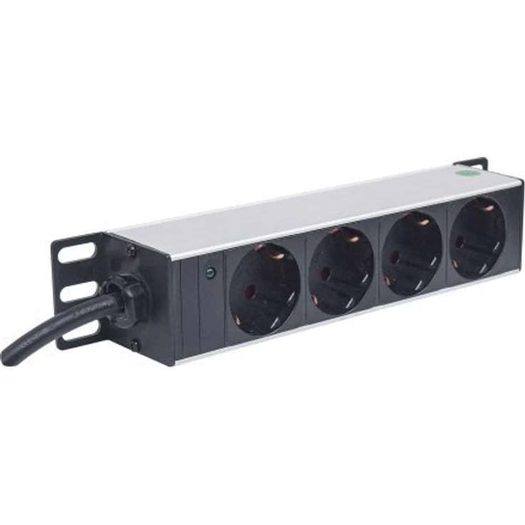 Intellinet 10'' 4-fach Steckdosenleiste Schutzkontakt ( Power-LED ohne Überspannungsschutz 1,8 m Stromkabel 1 HE ) schwarz 714020 – Bild 2