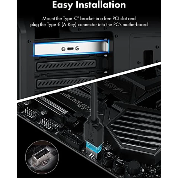 GRAUGEAR | Type-E auf Type-C® Buchse Adapter | Erweiterungskabel mit PCI Slotblech | USB-C | USB 3.2 Gen2 10Gbit/s | Kabellänge 50cm | Key-A 20-pin Header | G-AD-ETC-10G – Bild 3