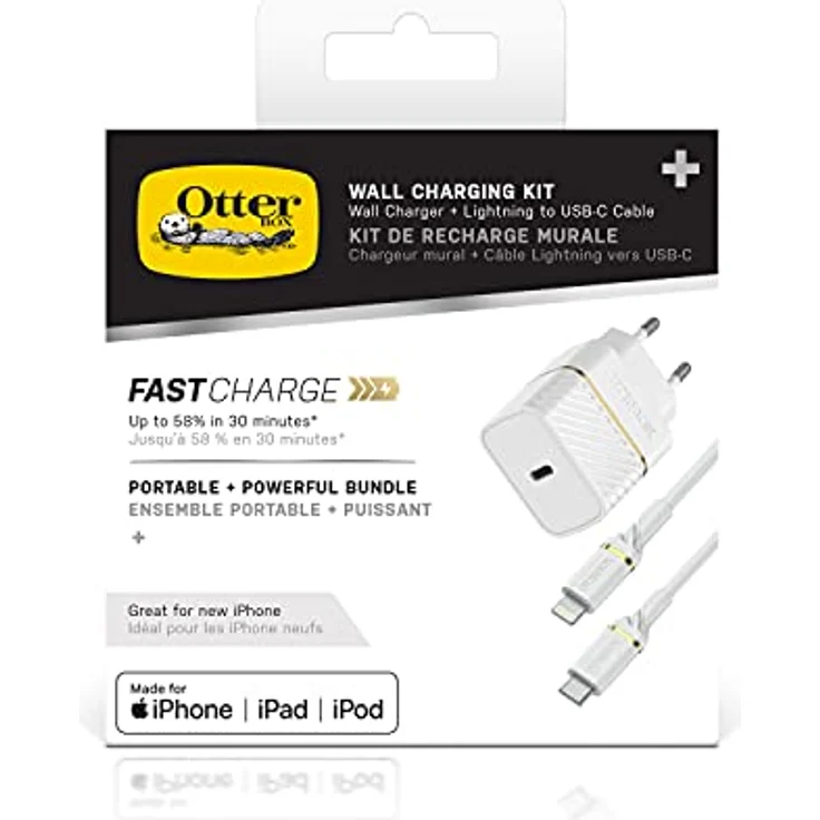 OtterBox USB-C PD EU Ladegerät 20W und verstärktes USB-C auf Lightning Kabel, Mfi zertifiziert, Schnelllade Bundle für iPhone und iPad, Sturzgeschützt und Robust, Weiß – Bild 3