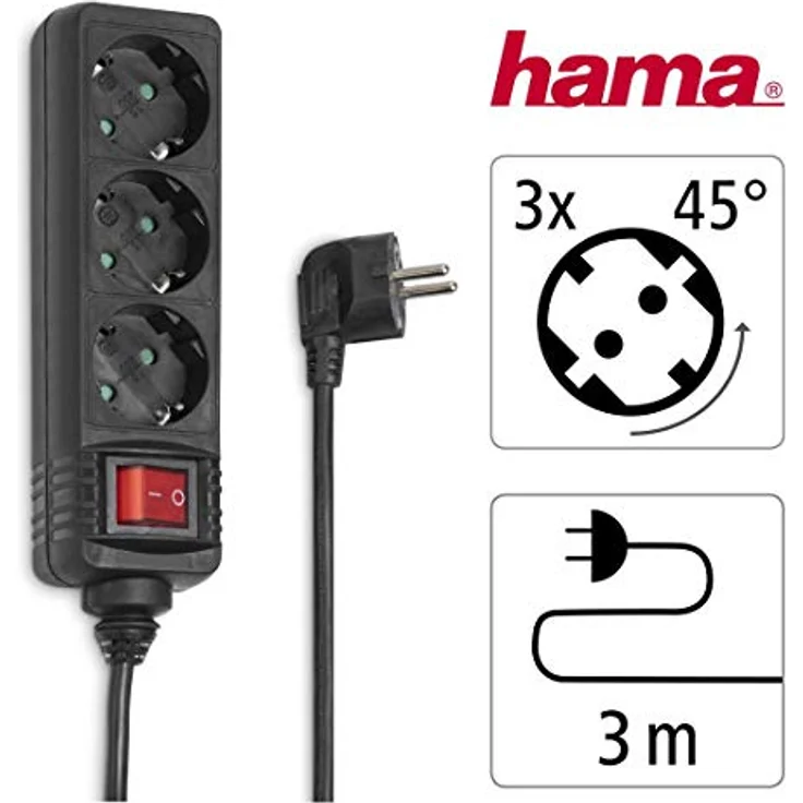 Hama 3-Way Power Strip with Switch - Steckdosenleiste - 3 Ausgangsstecker - Schwarz - 3 m – Bild 2