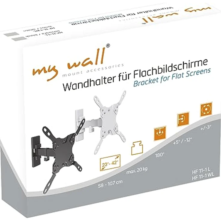 mywall Wandhalter HF11-1WL für Flachbildschirme, VESA 75-200, Größe von 23-42 Zoll, Neigung +5°/-12°, 180° Drehbar, Monitorhalterung, Bildschirmhalterung mit Kabelaufhängung – Bild 4