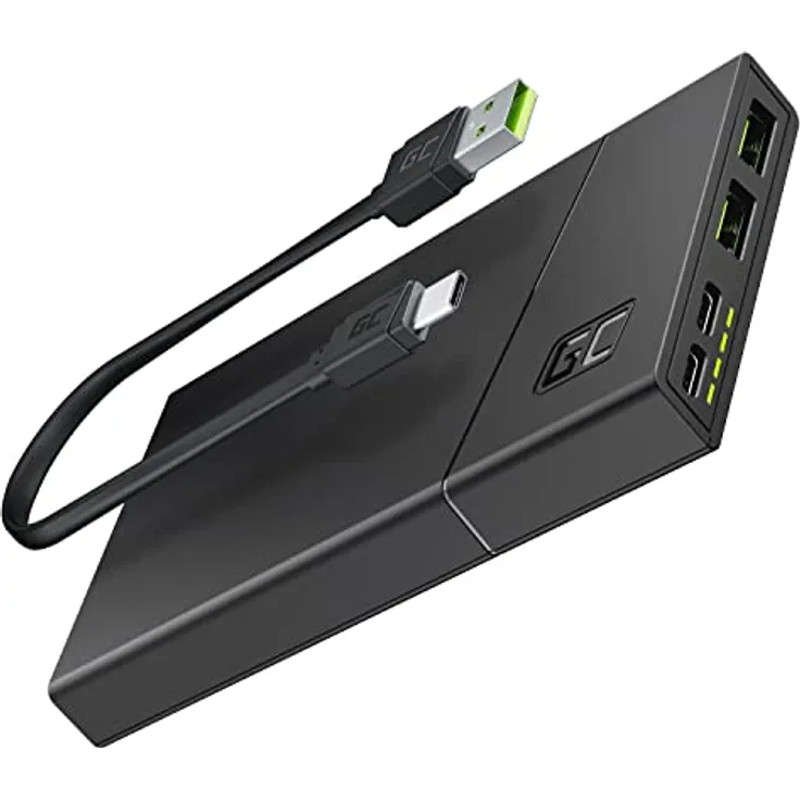 Green Cell Powerbank GC PowerPlay10S 10000mAh | 4-Port Externer Akku mit 2x USB-C 18W Power Delivery und 2x USB Ultra Charge 18W Schnellladetechnologie QC 3.0 für iPhone, iPad, Galaxy, Handys, Tablets