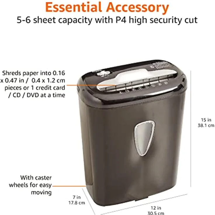 AmazonBasics Hochsicherheits-Aktenvernichter für Papier und Kreditkarten, Partikelschnitt, 5-6 Blatt - Preisvergleich – Bild 5