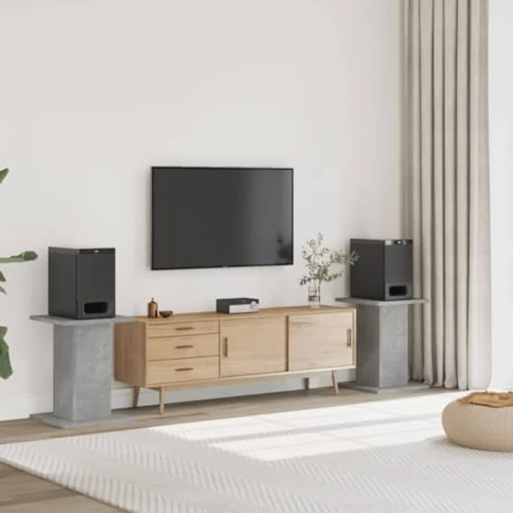 vidaXL Lautsprecherständer 2 STK., Hoher Boxenständer aus Holzwerkstoff, Betongrau, für verbessertes Audio-Hörerlebnis im HiFi Heimkino – Bild 2