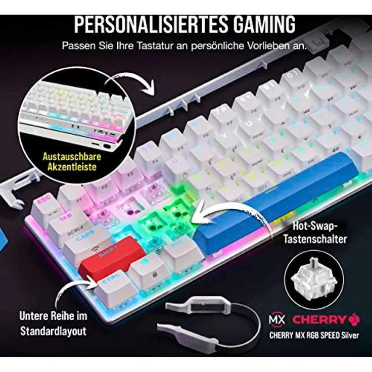Corsair K70 PRO MINI Wireless RGB 60% Mechanische Gaming-Tastatur (Superschnelles Sub-1-ms-Wireless, Cherry MX Speed-Tastenschalter, PBT-Double-Shot-Tastenkappen) DE Layout, QWERTZ - Weiß – Bild 3