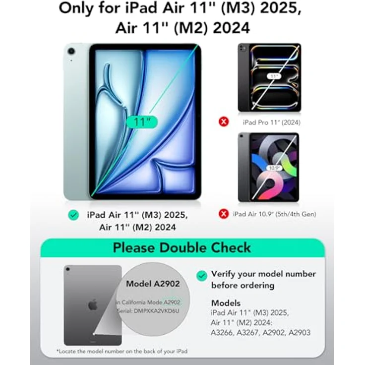 ESR Panzerglas für iPad Air 11 Zoll M3/M2 (7./6. Generation, 2025/2024) – 2er Pack, 9H Härte, kratzfest, blasenfrei, HD-Klarheit, kompatibel mit Pencil (USB-C)/Pro – Bild 2