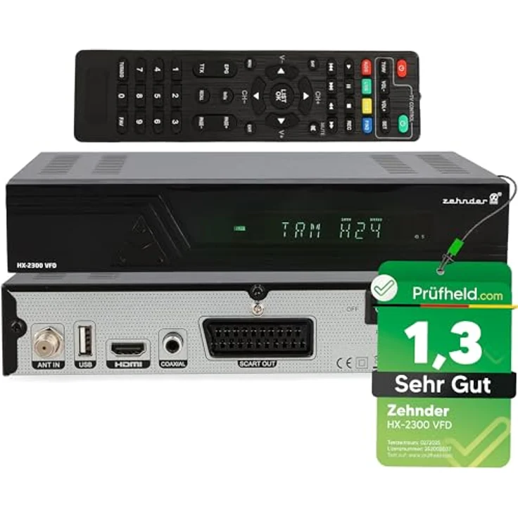 Zehnder HX 2300 VFD, Digital Sat-Receiver mit PVR Aufnahmefunktion, HD fähig, Full HD, alphanumerisches Display, Unicable-Unterstützung, HDMI & SCART Anschluss – Bild 1