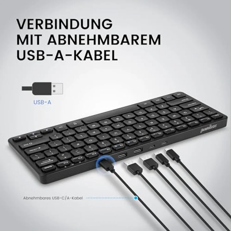 Perixx PERIBOARD-416 DE Kabelgebundene Mini USB Leise Tastatur mit 4 Hubs, X Type Scheren Taste, Groß gedruckte Tasten (schwarz) – Bild 2