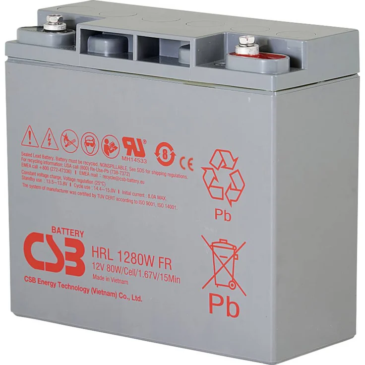 CSB Battery HRL 1280W, Hochleistungs-Bleiakku 12V 20Ah AGM für USV-Anlagen, 181 x 167 x 76mm
