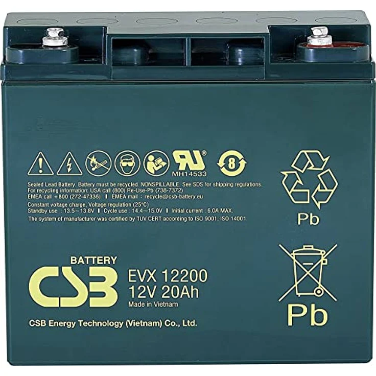 CSB Battery EVX 12200 Bleiakku 12V 20Ah AGM, zyklenfest mit M5-Schraubanschluss, Maße 181 x 167 x 76mm – Bild 2