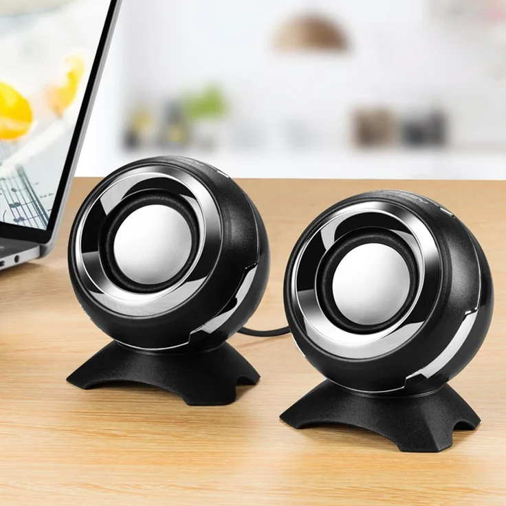 Bolwins A47D Mini-PC-Lautsprecher 6W, Tragbare Stereo Speaker Boxen in Schwarz-Silber mit 3,5 mm Klinke & USB für Laptop & PC