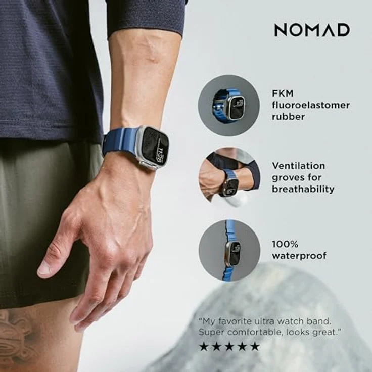 Nomad Smartwatch-Armband Rocky Point Band 42/44/45/ 49mm Atlantic Connector - Leistungsstarkes Uhrenarmband für die Apple Watch, wasserfestes FKM-Material, Titan-Hardware, helles Connector – Bild 2