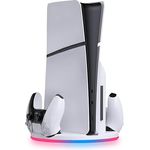 Snakebyte PS5 Slim Standfuß & Controller-Ladestation - RGB Beleuchtung, LED-Ladestatusanzeige, Überladungsschutz & Schnellladung