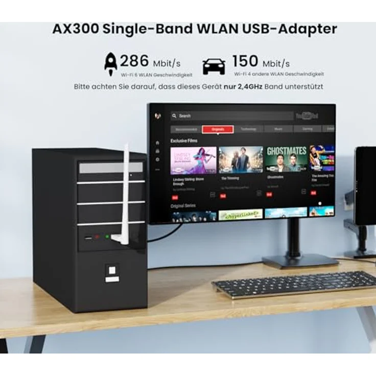 Tenda U2 AX300 WLAN Stick, 2.4GHz, 6dBi Antenne, Plug&Play, Access Point Modus, WPA2, USB 2.0, für PC/Desktop/Laptop, Windows7/10/11/Linux 3.10+ – Bild 2