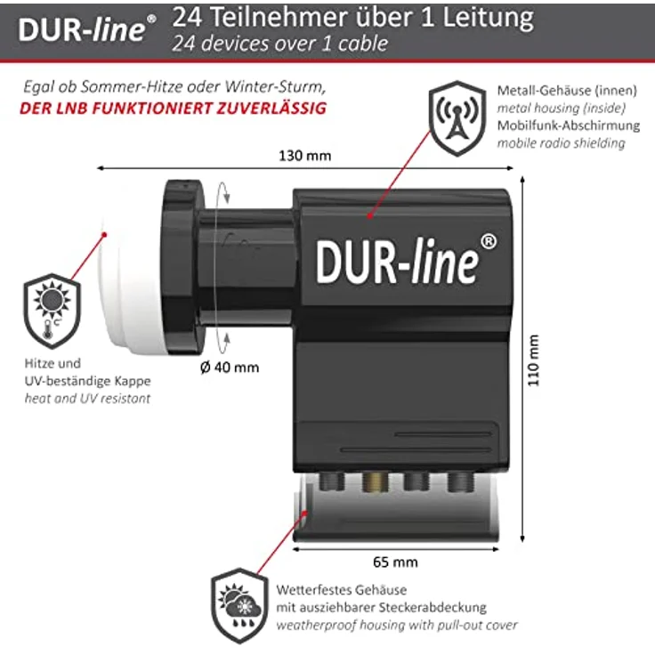 DUR-line UK 124-3L - 24x Unicable +3X Legacy - dCSS LNB - Einkabelsystem für 27 Teilnehmer - Wetterfest - HD,4K,8K,3D Ready – Bild 3