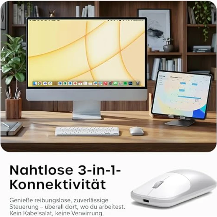 SATECHI Slim EX Kabellose Computermaus, Multi Device mit Bluetooth & 2,4-GHz, leise Klicks, eloxiertes Aluminiumgehäuse, USB-C-Akku, Silber – Bild 2