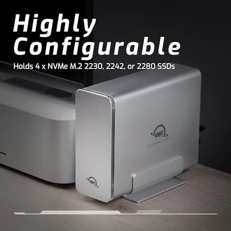 OWC Express 4M2 (M.2) Festplattengehäuse, Silber, 4-Slot NVMe mit bis zu 3200 MB/s, USB4 und Thunderbolt kompatibel, RAID-Unterstützung – Bild 3