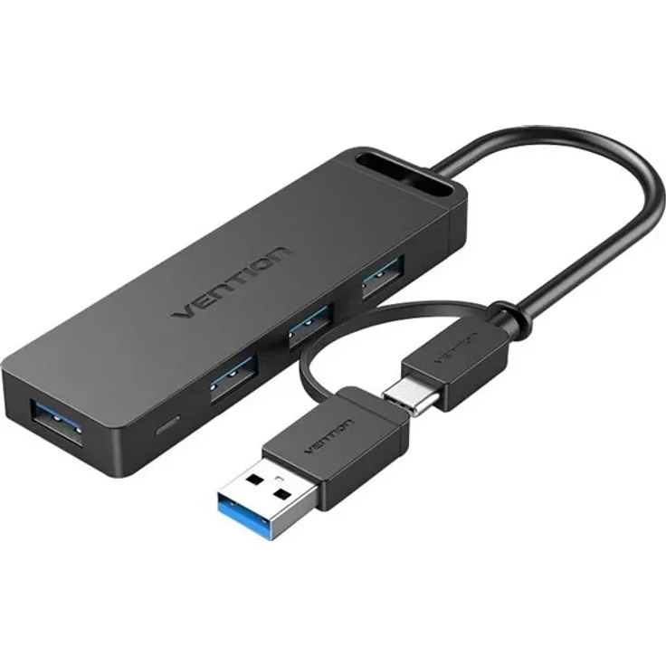 Vention CHTBB 2-in-1 USB 3.0 Hub mit 4 Ports, USB-C und USB 3.0, 5000 Mbit/s, Schwarz