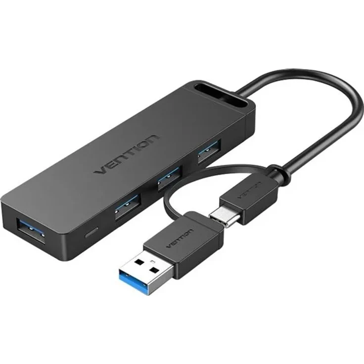 Vention CHTBB 2-in-1 USB 3.0 Hub mit 4 Ports, USB-C und USB 3.0, 5000 Mbit/s, Schwarz