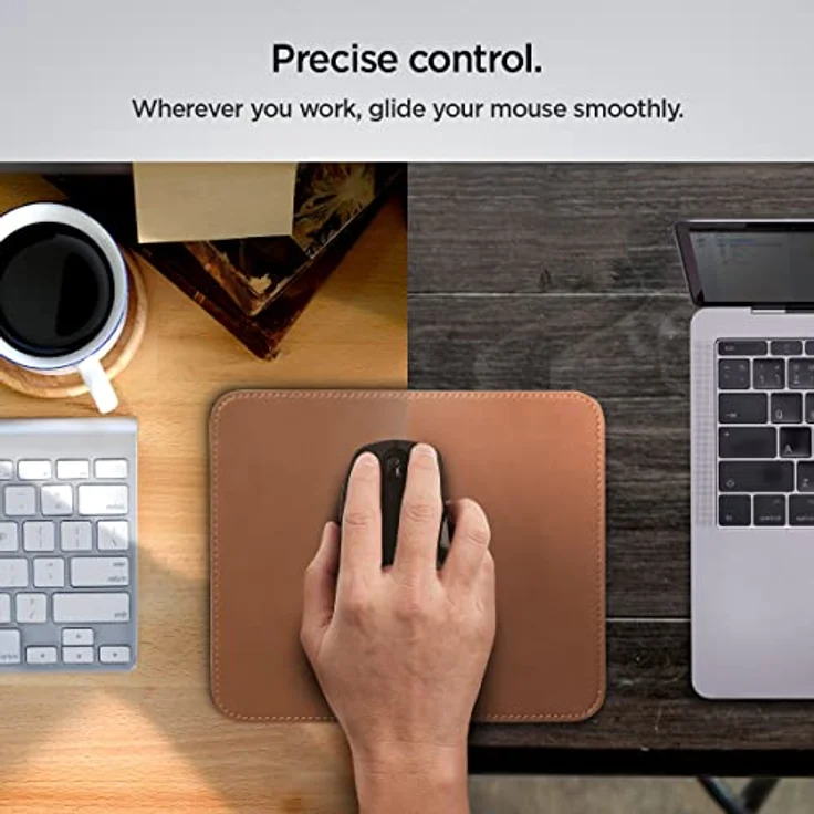 Spigen Mauspad Velo Vegan PU Leder, Gaming Mousepad mit rutschfester Gummimatte, wasserfest, 250mm x 200mm, Braun – Bild 3