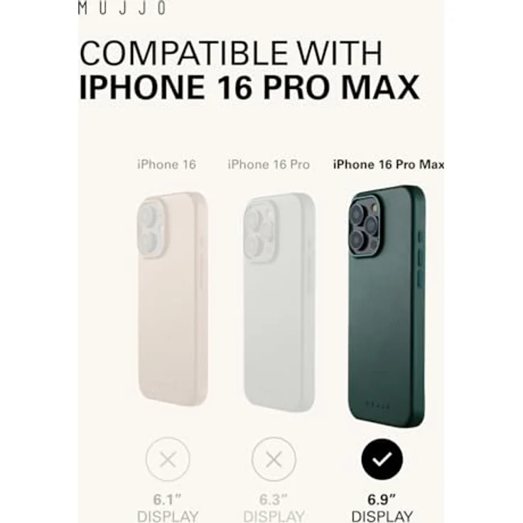 Mujjo Leather Case iPhone 16 Pro Max Lebendiges Grün - Schutz, Reaktionsschnelles Design, MagSafe-Leistung, Premium European Leather, recycelte Materialien – Bild 5