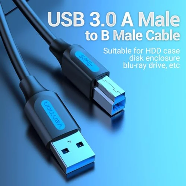 VENTION Druckerkabel 0.5m USB 3.0 Typ A Stecker auf Typ B Stecker Kabel Scanner Kabel USB Druckerkabel kompatibel mit HP/Epson/Dell/Canon/Lexmark/Xerox/Brother/Samsung - erhöhte Stabilität und schnelle Datenübertragung – Bild 2