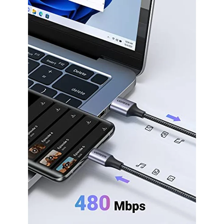 UGREEN USB C Kabel 2 Stück, Nylon geflochten, 3A Schnellladung, 480Mbps Datenübertragung, kompatibel mit Galaxy S24 Ultra, iPhone 15 Pro, 1M Länge – Bild 3