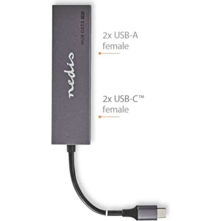 Nedis USB-Hub - 1x USB-C™ 3.2 Gen 2 Male - 2X USB-A 3.2 Gen 2 Female / 2X USB-C™ 3.2 Gen 2 Female - 4-Port Port(s) - USB 3.2 Gen 2 - Stromversorgung über USB - 10 Gbps – Bild 3