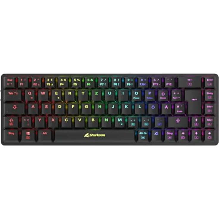 Sharkoon PureWriter W65, mechanische Tastatur mit kabelloser RF Wireless-Verbindung, Kailh Brown Switches, RGB-Hintergrundbeleuchtung, 65%-Layout, schwarz