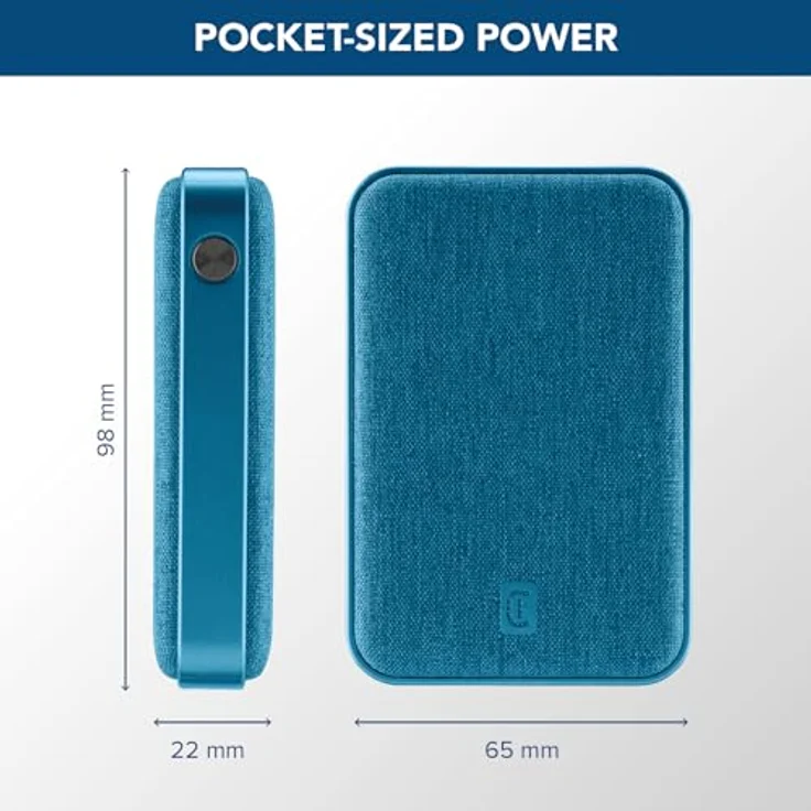 Cellularline Power Bank Glam 10000 – 10000mAh Powerbank mit LCD-Display, 3 Anschlüsse (USB-C Eingang/Ausgang 18W, USB Ausgang 18W), Stoffveredelung, für Smartphones - Blau – Bild 5