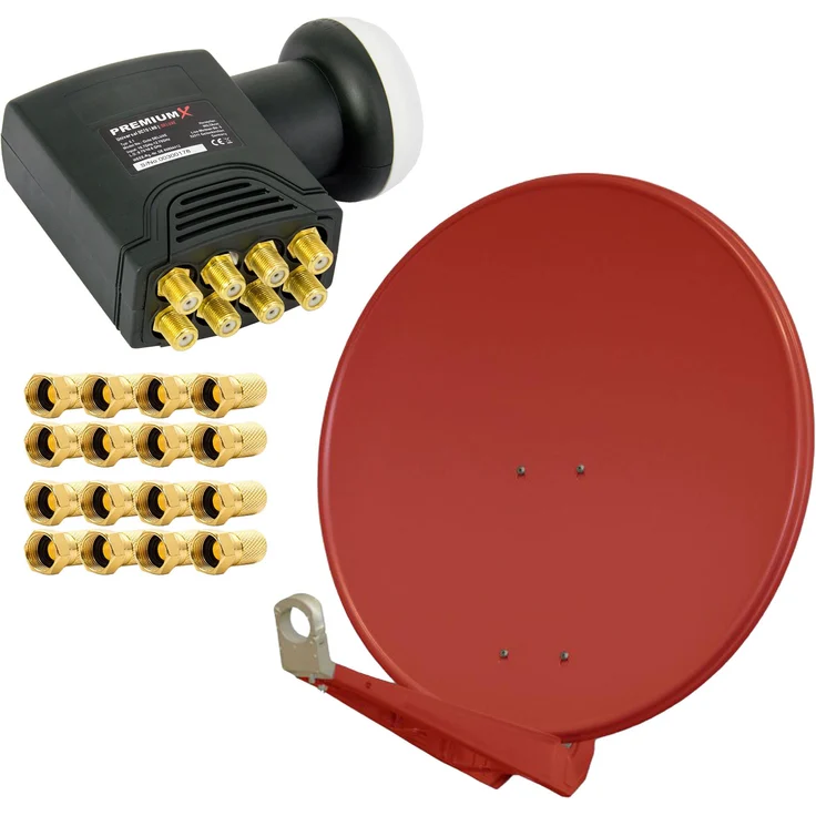 PremiumX DELUXE85 Satellitenantenne 85 cm Aluminium, Ziegelrot, HDTV 4K, Octo LNB, extrem stabiler Empfang