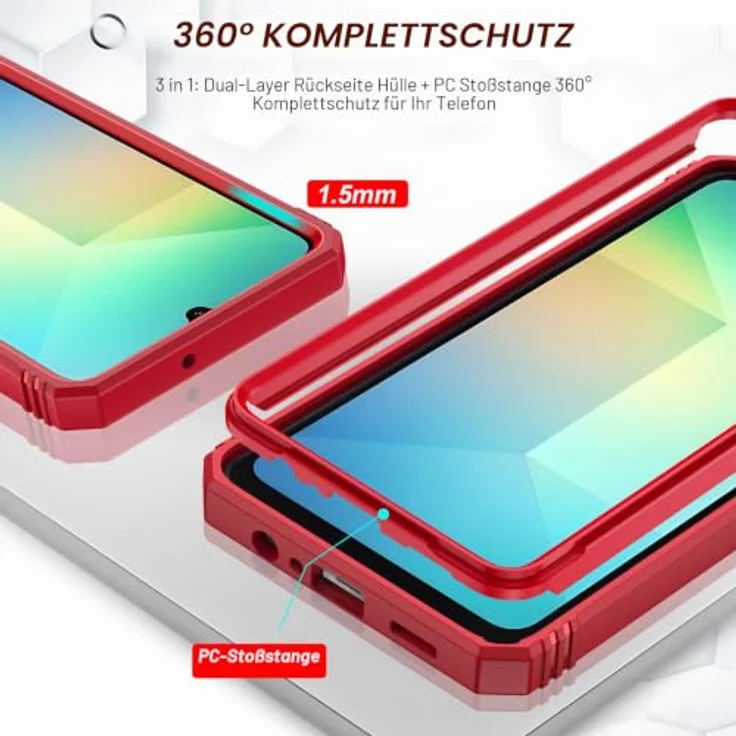 LeYi Kameraschieber Handyhülle für Samsung Galaxy A06, Militärschutz Case mit Schiebekamera Abdeckung und 360° Metallring, stoßfest, rot, inklusive 2 Displayschutzfolie Glas – Bild 5
