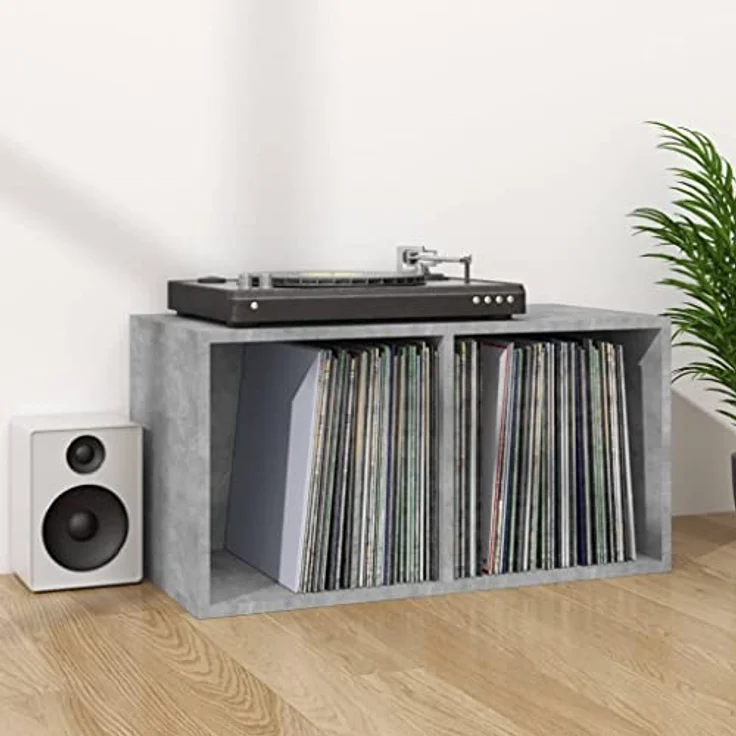 vidaXL Schallplatten-Aufbewahrungsbox Betongrau 71×34×36 cm Spanplatte – Bild 3