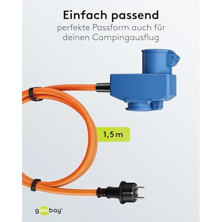 Goobay Camping Adapterleitung 1,5 m, orange, Schukostecker, IP44, öl- und UV-beständig, 2 CEE-Buchsen – Bild 9